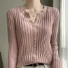Cardigã de malha retro estilo coreano, macio, de manga comprida, para mulheres, outono e inverno, slim fit, curto, liso, canelado, casaco externo
