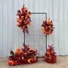 Placa de fundo vermelho para casamento palco floral fileira de flores de palco placa KT floral flor amarrada fileira de flores de banquete de casamento flor artificial