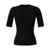 Camiseta Lisa de Color Sólido Moderna y Elegante con Cuello Redondo Pequeño y Mangas Medias, Nuevo Modelo de Primavera, Capa Base Versátil y de Corte Ajustado para Mujer