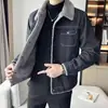 Jaqueta jeans masculina para trabalho, novo estilo de inverno, forrada com fleece e espessa para aquecimento, jaqueta de lã de cordeiro, moda de inverno moderna estilo coreano