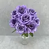 Flores artificiales, ramo de rosas de diamante de 9 cabezas, rosas artificiales con hojas, para decoraciones de boda y decoración del hogar