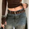 Cinturón Retro Americano Y2K con Estampado de Leopardo para Mujer Diseño de Nicho con Falda y Jeans con Estilo Sexy Decorativo