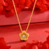 Colar Pingente Florzinha de Ouro Escovado Diamantado Cor Dourado Areia Brincos Anel Flor de Ameixa Nicho High-End Feminino Venda por Atacado