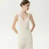 Camisola de cachemira con encaje hueco y cuello en V para mujer, top sin mangas de punto ajustado para usar en capas, efecto adelgazante