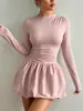 Otoño 2026 Nuevo Estilo Transfronterizo Amazon Comercio Exterior Moda Europea y Americana Ajustado Vestido de Manga Larga Elástico Falda Abullonada Mujer
