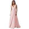 Vestido Feminino Amazon Ombro Decote V Chiffon Alça Madrinha Longo A-Bainha Saia Plissada Vestido Formal de Noite