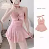 Traje de baño de una pieza floral estilo francés sin espalda, ajustado, para adelgazar, de aguas termales, para mujer