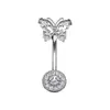 Argolas de Umbigo Borboleta Estilo Europeu e Americano para Mulheres, Joias de Piercing de Umbigo Cravejadas com Diamantes, Transfronteiriço