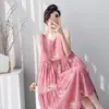 Nuevo Estilo Bata de Noche de Algodón y Seda para Mujer, Verano Delgada Talla Grande Estampada Dulce Floral Pijama, Ropa Exterior sin Mangas de Tirantes