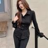 Toma Real de Camisas Básicas Nuevas de Otoño e Invierno Negras de Manga Larga para Mujer, Ajustadas y Versátiles, Elásticas, Sencillas