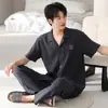 Pijama de gasa de doble capa para hombre hecho de tela de algodón puro, gasa 100% algodón, ropa de casa de algodón para bebé, pantalones largos de manga corta de verano para hombre