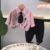 Traje de camisa rosa con corbata para niño primavera 2025 nuevo estilo Hong Kong para niños combinación de colores manga larga traje infantil de dos piezas