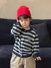 Casaco Suéter de Malha Listrado para Bebê Menino Roupas de Outono 2026 Novo Estilo Coreano Roupas Infantis Conjunto de Calças Casuais para Meninos