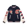 Manga de Cuero PU con Costuras en Contraste Chaqueta Deportiva con Alfabeto Bordado Pesado Abrigo Traje de Béisbol Holgado Americano de Alta Calle para Hombre