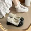 2026 Novos Sapatos Femininos Mary Jane de Salto Alto Baixo Bloco de Cor Pequenos de Couro Retrô Salto Grosso Borboleta Moda Feminina Sapatos Individuais