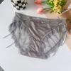 Ropa interior de encaje sexy para mujer, de algodón, con entrepierna inferior, malla semitransparente y lazo, pantalones cortos cómodos de cintura media-baja.