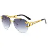 Novedad Gafas de Sol sin Marco con Cabeza de Leopardo para Mujer Gafas de Sol Europeas y Americanas de Gama Alta Gafas de Sapo de Doble Puente con Borde Cortado Distintivo Transfronterizo