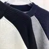 Suéter masculino gola redonda, pulôver moderno color block outono/inverno, camada base quente, suéter de tricô casual, tricô espesso para homens