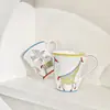 Juego de Tazas de Cerámica Creativas Estilo Europeo de Lujo Ligero Dibujos Animados Lindos de Animales Naturales para el Hogar, la Oficina y Regalos