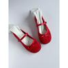 Zapatos Rojos de Ballet Redondos Estilo Francés para Mujer, Modelo Nuevo Primavera 2026, Adecuados para Combinar con Faldas, Mocasines Mary Jane