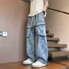 Pantalones de Trabajo de Verano Nuevos para Hombre Lavados Retro Sueltos Jeans Casuales Pierna Ancha Jeans con Retazos