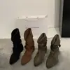 Design de Nicho Novas Botas Curtas Bico Fino Estilo Coreano Outono e Inverno Retrô Versátil Fivela de Cinto Salto Baixo Botas Western Botas de Cano Médio