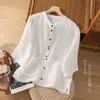 Nueva Chaqueta Retro Resistente de Algodón y Lino para Mujer, Camisa Holgada de Color Sólido, Ropa Exterior Casual, Cárdigan para Verano