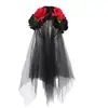 Faixa de Cabeça Dia dos Mortos de Halloween Véu Preto Flor de Rosa Acessório de Cabelo Fantasia de Festa Festival de Bruxas e Fantasmas Faixa de Cabeça Acessório de Cabeça