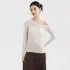 Camiseta Feminina de Manga Longa Estilo Novo, Ombro a Ombro, Toque de Luxo, Versátil, Fina, Estilo Puro Desejo, Um Ombro Só, Garota Apimentada