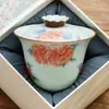 Xícara de Chá Gaiwan de Cerâmica Jin Tang Fu Hua de Fábrica, Conjunto de Chá de Alto Valor Estético, Tigela de Chá de Peça Única com Tampa para Uso Pessoal, Não Queima