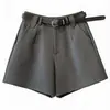 Shorts de alfaiataria feminino cinza 2026 primavera-verão novo estilo cintura alta modelador solto reto casual perna larga com cinto