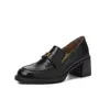 Mocasines con forro de piel de cordero Camellia, colección otoño 2026, zapatos de trabajo de tacón alto gruesos, punta redonda, piel genuina, planos de corte bajo para mujer