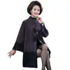 Casaco Outwear Ocidental de Veludo Imitação de Visão para Outono e Inverno, Cardigan Solto Nobre de Comprimento Médio para Mulheres de Meia-Idade e Idosas