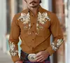 Camisa masculina estampada estilo western com padrão floral, camisa jeans, camisa masculina casual de manga longa com botões, disponível para compra a partir de uma peça