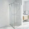 Cabina de ducha minimalista sin marco con puerta corredera y guía interior, mampara de ducha corredera para espacios pequeños, ahorra espacio