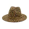 Amazon ebay AliExpress sombrero de ala plana ala grande estampado de leopardo sombrero de pareja sombrero de jazz sombrero de lana MNDJS288