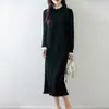 Novo Vestido de Malha Feminino Outono/Inverno 100% Lã com Gola Redonda, Decote Cogumelo e Barra Cauda de Peixe Longo