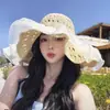 Sombrero de Protección Solar para Mujer 2026 Nuevo Estilo Sombrero de Sol de Paja Verano Vacaciones en la Playa Ala Ancha Sombrero de Paja Transpirable Accesorios