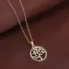 Colar com Pingente Redondo Árvore da Vida com Zircônia Colorida, Simples e Versátil, Corrente Clavicular de Luxo Leve, Exclusivo de Atacado Transfronteiriço