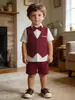 Novo Conjunto de Verão Infantil Duas Peças da Amazon, Shorts de Manga Curta para Bebê, Colete Falso, Terno Britânico para Meninos