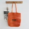 Bolsa de Palha de Ombro Único com Bordado de Letras, Nova Bolsa Grande de Palha Trançada Vazada, Bolsa de Praia para Férias, Bolsa Versátil Feminina