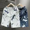 Shorts de Verão para Homens, Shorts Casuais Estampados de Seda Gelada de Secagem Rápida, Shorts de Praia Soltos, Shorts de Comprimento Médio para Homens, Verão