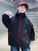 Jaqueta com Capuz Color Block para Meninos, Estilo Primavera e Outono, Casaco Casual Solto para Meninos Mais Velhos, Jaqueta de Outono Tendência Estilo Coreano