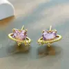 Brincos Prateados Planeta do Amor Sonhador Prata Esterlina S925 Formato Tridimensional Zircônia Rosa Embelezados Brincos Delicados e Femininos