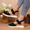Sandalias de Cuña con Bloques de Color, Punta Cerrada, Sin Espalda, Talla Grande, Comercio Exterior Transfronterizo, Cuerda de Yute Trenzada con Hebilla, Zapatos Ligeros para Mujer con Suelas Gruesas, En Stock