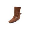 Fivela de Cinto da Moda Estilo Coreano Botas de Salto Baixo de Uso Duplo Outono 2025 Novo Bico Quadrado Salto Baixo Slip-On Botas Curtas Casuais