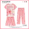 Conjunto de Pijama de Tres Piezas para Niños, Shorts de Manga Corta, Pantalones Largos, Pantalones Casuales Lindos de Dibujos Animados, Ropa para Padres e Hijos, Ropa de Casa para Niños Tallas Mediana y Grande, Moderno