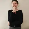 Cárdigan de punto de cachemira versátil para mujer, chaqueta suéter de color sólido con cuello redondo y suéter holgado adelgazante para mantener el calor