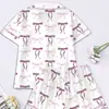 Conjunto de Pijama Cardigan Rosa de Seda Leite Transfronteiriço Europeu e Americano para Mulheres, Shorts de Manga Curta, Roupa de Casa Confortável e Respirável Conjunto Casual