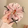 Scrunchie de Cetim com Bolinhas Rosa com Laço e Fita, Prendedor de Cabelo Estilo Ballet Ultra-Fada, Acessório de Cabelo Elástico para Mulheres